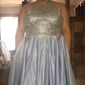 Light blue prom dress with beaded top